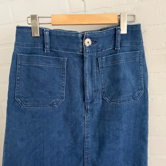 Anthropologie x Maeve Denim Pencil Skirt Dark Wash Pockets Cotton Stretch Sz XS - Picture 3 of 10